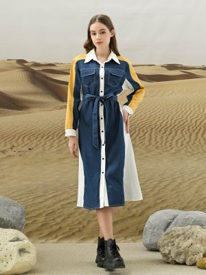 EID4 Graphic Combo Color Shirt Dress w/ RibbonBelt