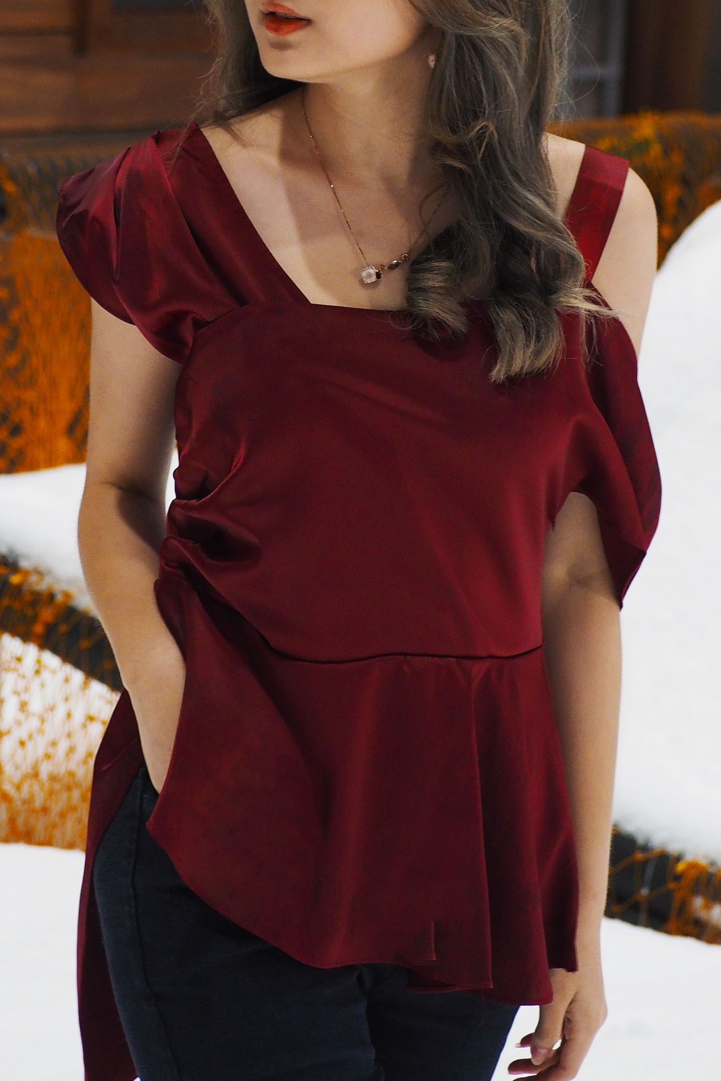 One Side Off Shoulder Satin Top J.Rep Virtual Store