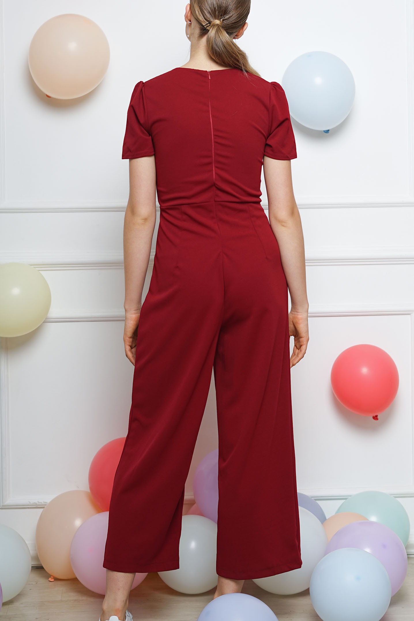 red button up jumpsuit