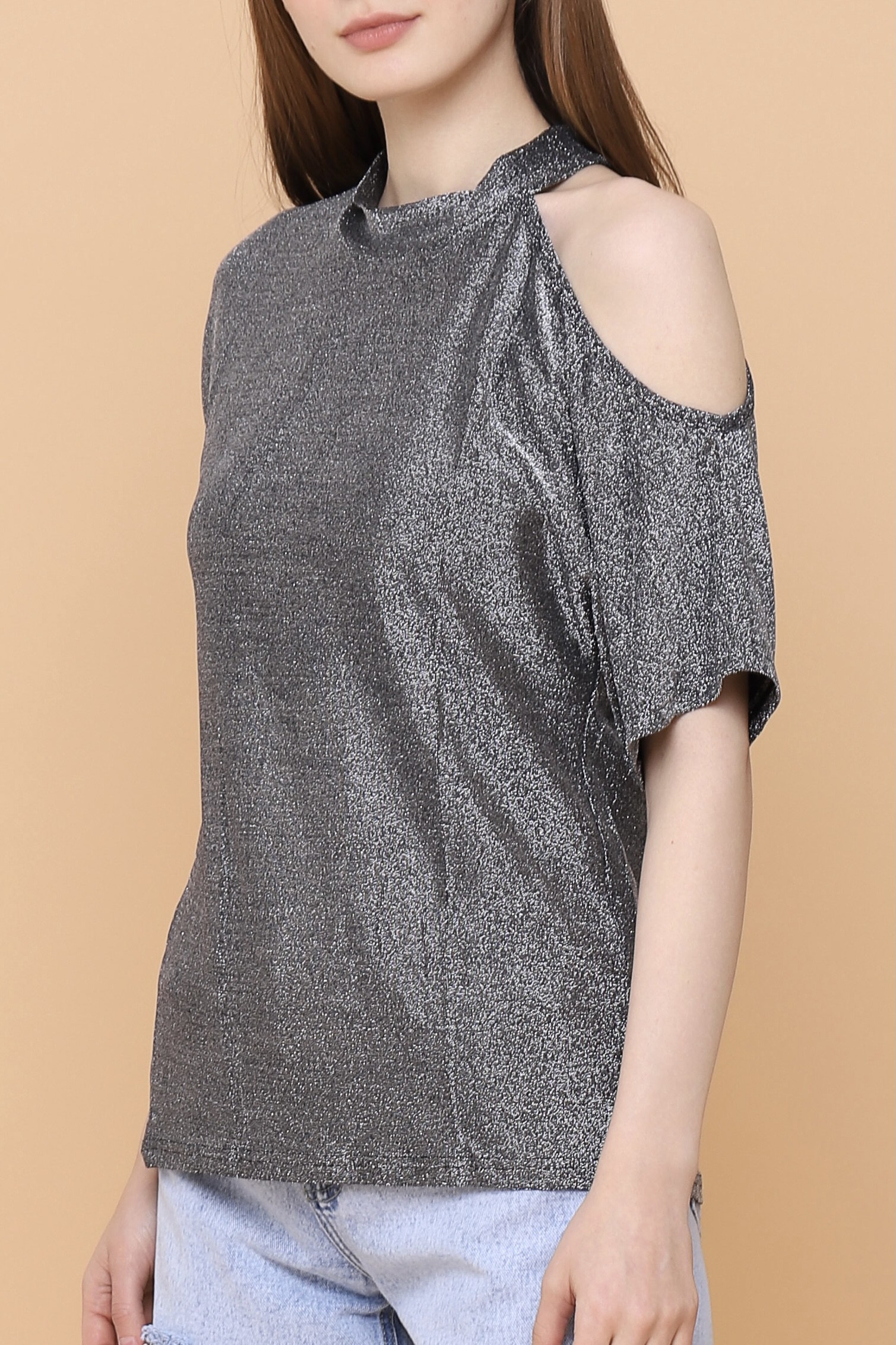 glitter cold shoulder top
