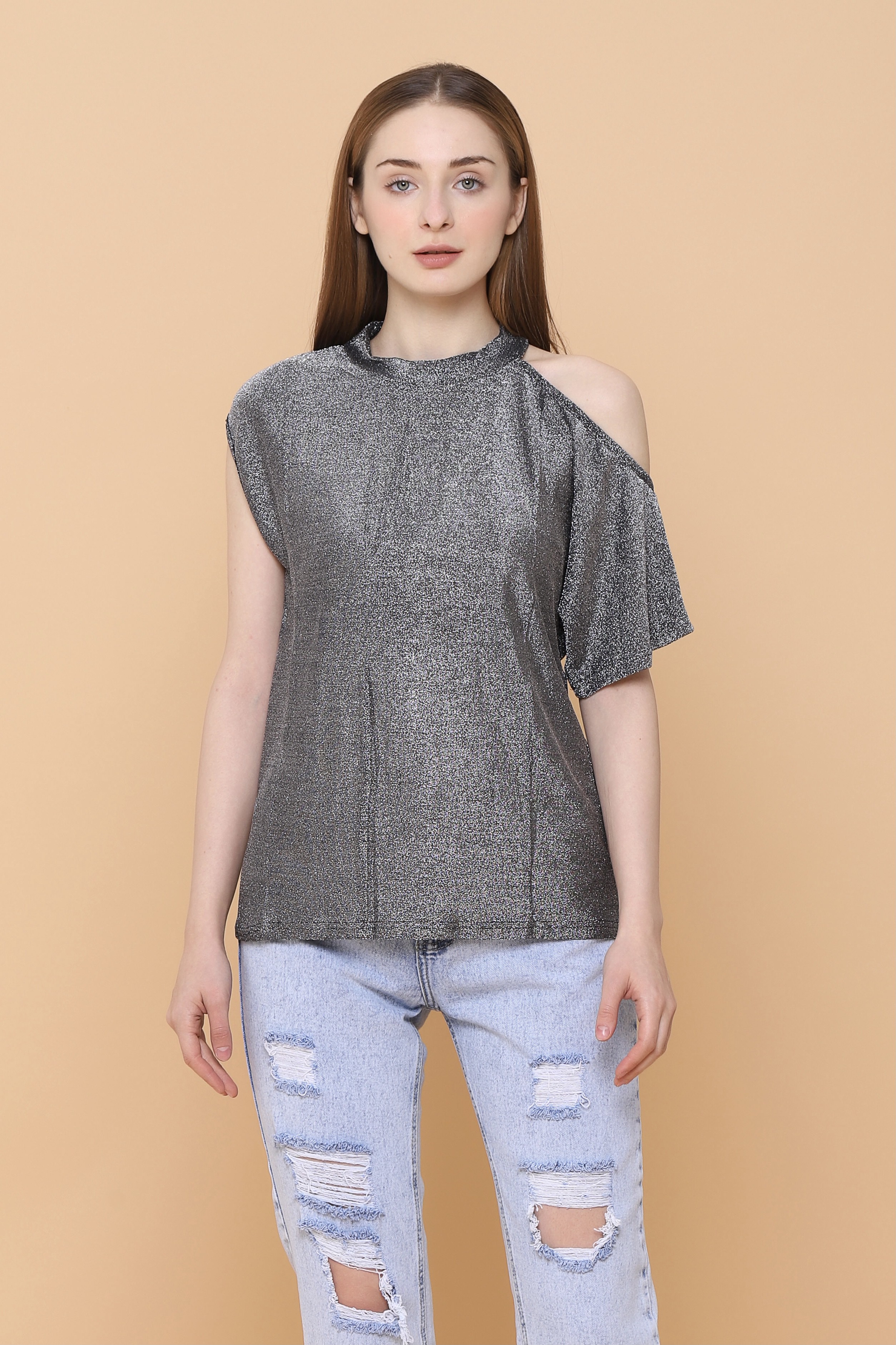 cold shoulder glitter tops