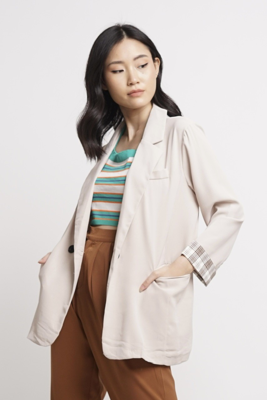 MUSIC Checkered Folded Sleeves Blazer J.Rep Virtual Store