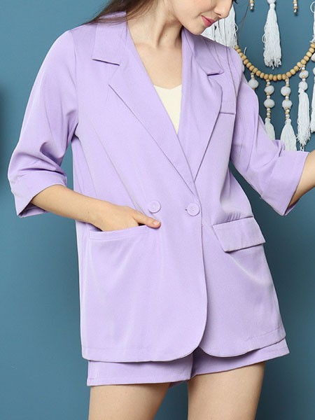 purple blazer short set
