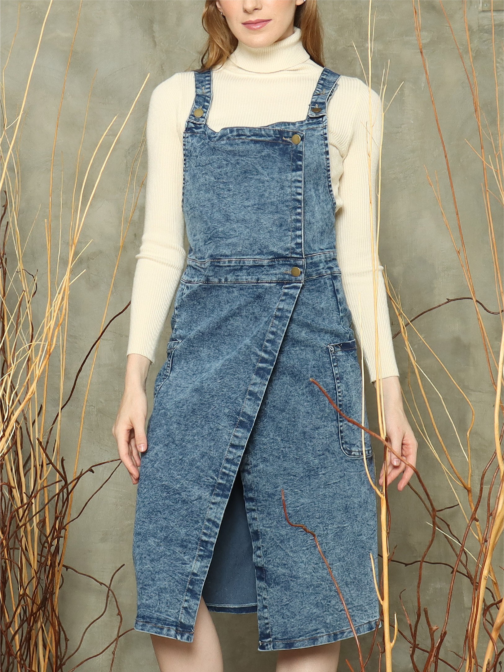Denim Dungaree Midi Dress - J.Rep 