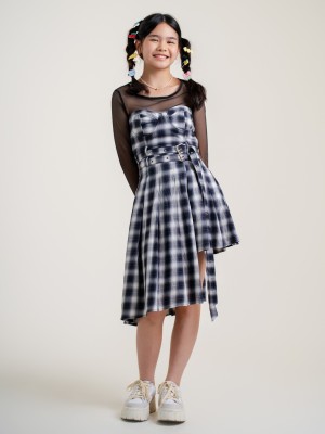 JR DITOX PADDED BRA CHECKERED ASYMMETRIC TUBE DRESS WITH BELT