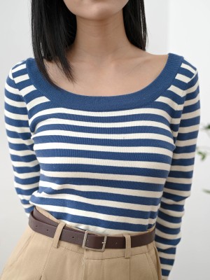 Lucinda Wide Neck Stripes Knit Top