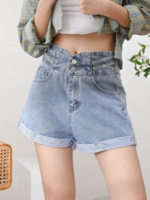 High Waist Plaid Denim Short RO1