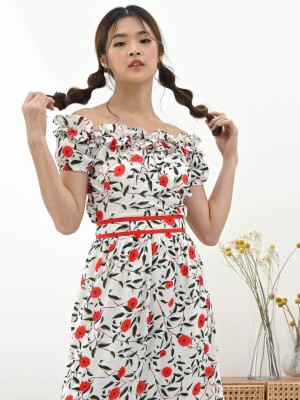 2Pcs set flower Print Latin Top and Skirt