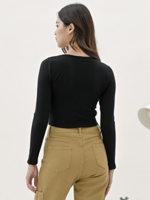 Pull-up runched long sleeves top