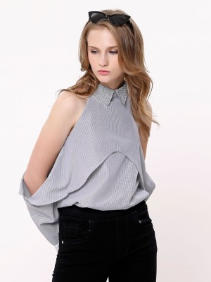 Drop Sleeves High Neck Stripes Top