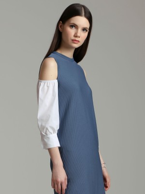 Long Sleeves Drop Shoulder Shift Dress