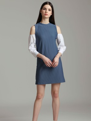 Long Sleeves Drop Shoulder Shift Dress