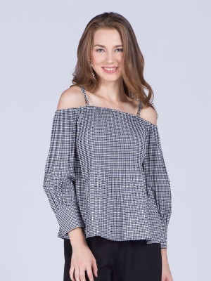 Off Shoulder Long Sleeveeles Gingham Top