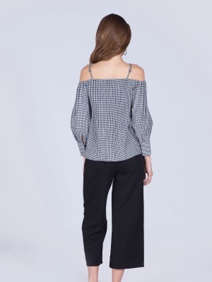 Off Shoulder Long Sleeveeles Gingham Top