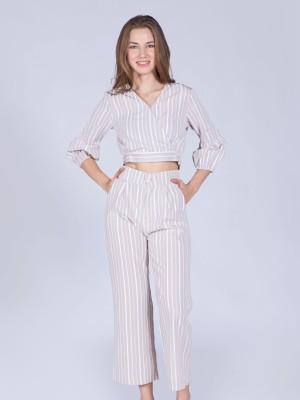 2 Pieces Set Stripes Long Pants Crop Top