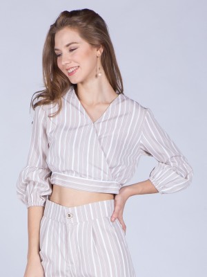 2 Pieces Set Stripes Long Pants Crop Top