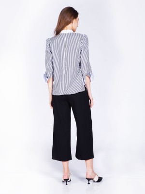 High Neck Long Sleeve Stripes Top