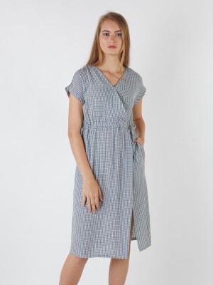Cross Neck Gingham Dress