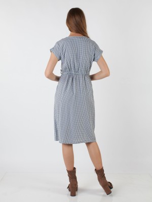 Cross Neck Gingham Dress