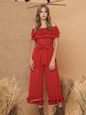 Sabrina Pleated Of Shoulder Jumpsuit