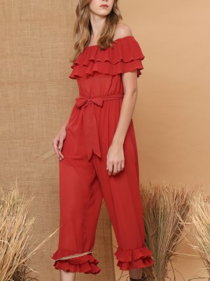 Sabrina Pleated Of Shoulder Jumpsuit