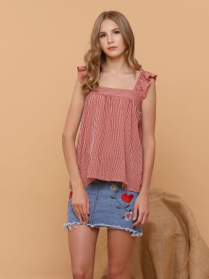 Gingham Ruffle Sleeveless Top