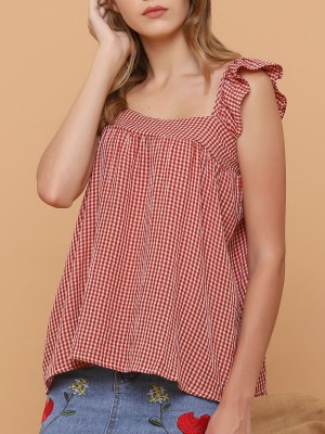 Gingham Ruffle Sleeveless Top