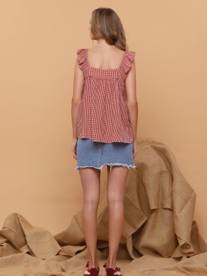 Gingham Ruffle Sleeveless Top