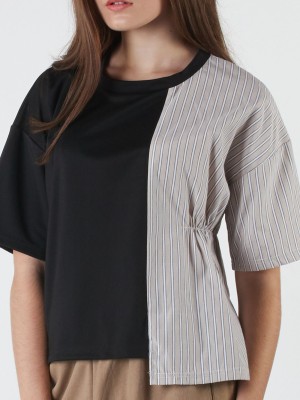 Two Tones Stripes Sleeves Long Sleeveles Top