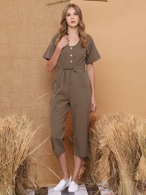 Sleeveless Drawstring Button-Up Jumpsuit