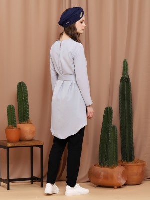 Asymetric Long Sleeveless Waist-Tie Tunic