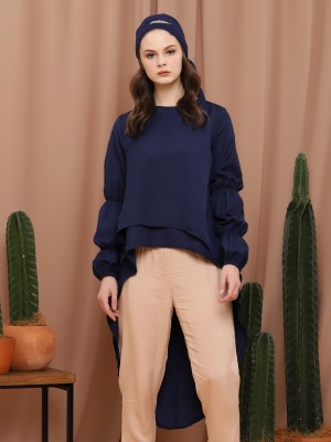 Tier-Puffy Sleeves Mermaid Layered Top