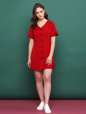 Short Ruffle Sleeves Button Up Dress