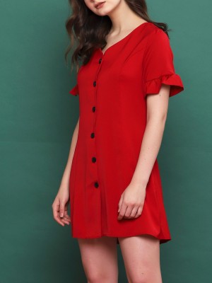 Short Ruffle Sleeves Button Up Dress