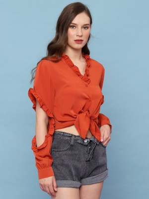 Ruffle Sleeve One Side Reveal Elbow Shirt