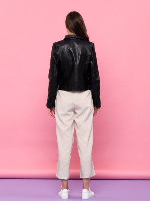 Synthetuc Leather Zipped Up Jacket