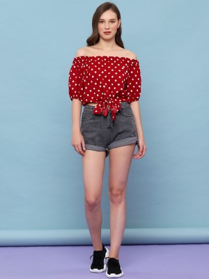 YOUTH Dotty Off Shoulder Crop Top