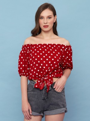 YOUTH Dotty Off Shoulder Crop Top