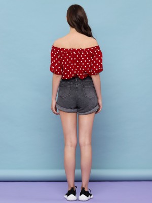 YOUTH Dotty Off Shoulder Crop Top