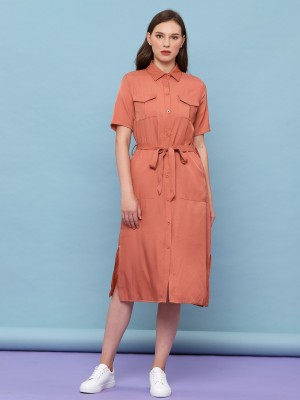 Double Breasted Pocket Shirt Dress