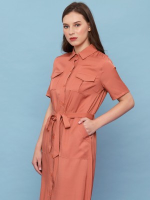 Double Breasted Pocket Shirt Dress