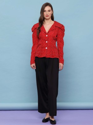 Runched Sleeve Polka Shirt