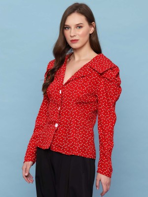 Runched Sleeve Polka Shirt