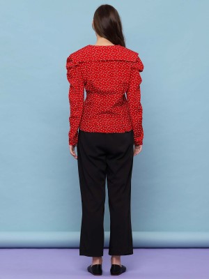 Runched Sleeve Polka Shirt