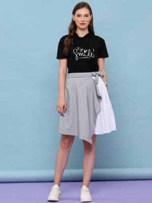 Half Pleated 2 Tones Flare Skirt