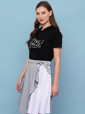 Half Pleated 2 Tones Flare Skirt