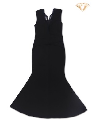 Sleeveless Deep V Lace Maxi Dress