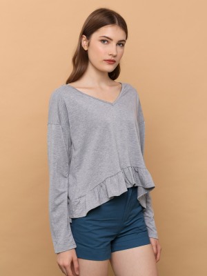 V-Neck Ruffle Edge Tee