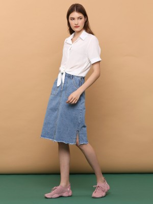 Waist Tied Denim Slim Skirt