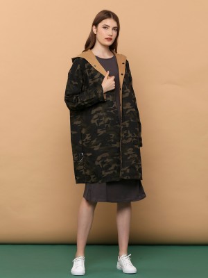 2 Ways Wear Long Outer Army Print
